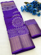 Elegant Purple Dola Silk Saree with Traditional Jaipuri Print