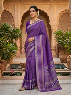 Elegant Checked Purple Dola Silk Saree with Zari Border