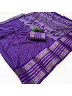 Elegant Checked Purple Dola Silk Saree with Zari Border
