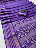 Elegant Checked Purple Dola Silk Saree with Zari Border