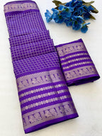 Elegant Checked Purple Dola Silk Saree with Zari Border