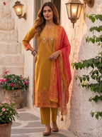 Mustard Pure Cotton Straight Cut Salwar Suit with Printed Dupatta Elegant Look