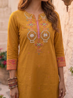 Mustard Pure Cotton Straight Cut Salwar Suit with Printed Dupatta Elegant Look