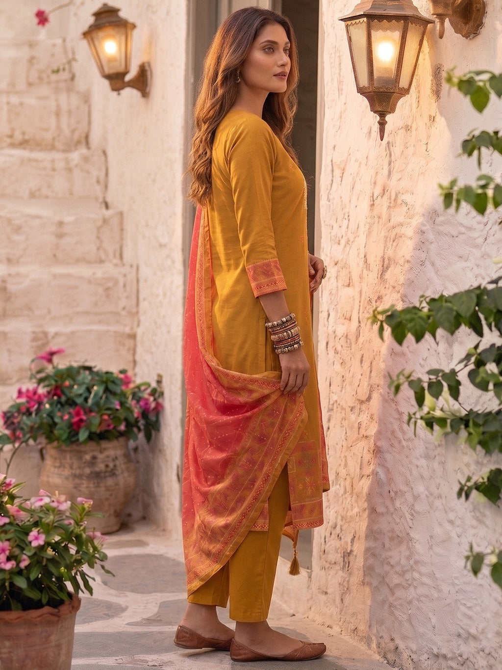 Mustard Pure Cotton Straight Cut Salwar Suit with Printed Dupatta Elegant Look