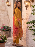 Mustard Pure Cotton Straight Cut Salwar Suit with Printed Dupatta Elegant Look