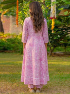 Blush Pink Floral A Line Cotton Salwar Suit with Dupatta Lightweight Graceful Style