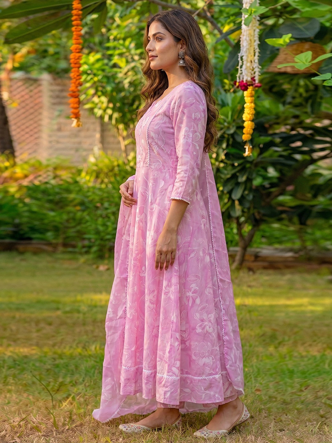 Blush Pink Floral A Line Cotton Salwar Suit with Dupatta Lightweight Graceful Style