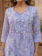 Lavender Floral A Line Cotton Salwar Suit with Dupatta Lightweight Graceful Style