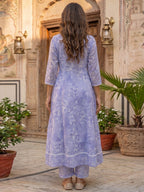 Lavender Floral A Line Cotton Salwar Suit with Dupatta Lightweight Graceful Style