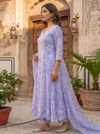 Lavender Floral A Line Cotton Salwar Suit with Dupatta Lightweight Graceful Style