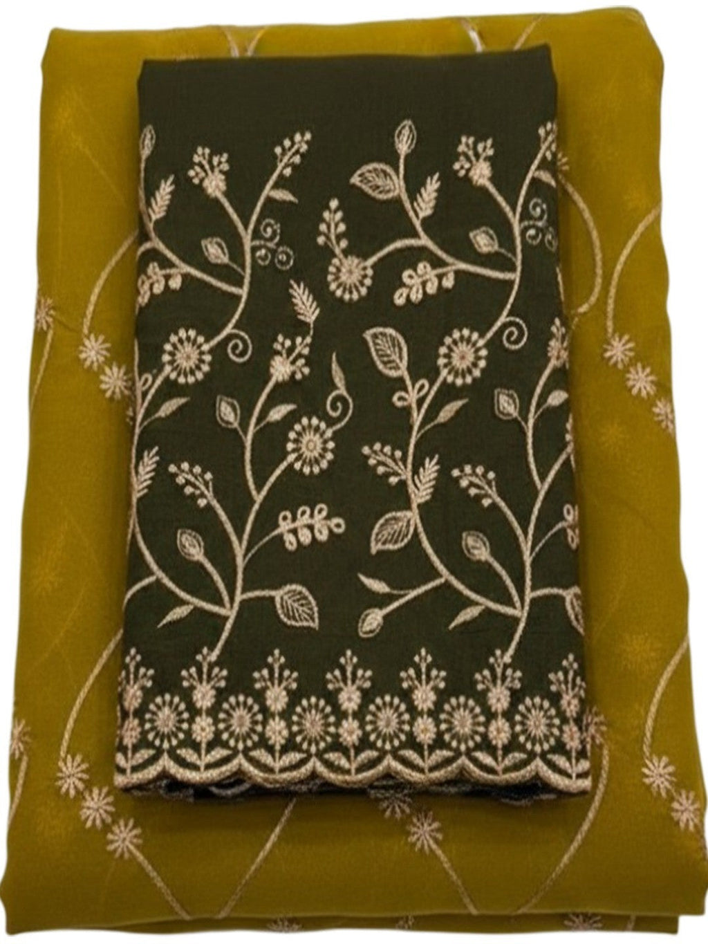 Sophisticated Dark Mustard Georgette Saree Showcasing Sequins & Golden Thread Embroidery