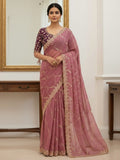 Sophisticated Wine Georgette Saree Showcasing Sequins & Golden Thread Embroidery