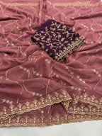 Sophisticated Wine Georgette Saree Showcasing Sequins & Golden Thread Embroidery
