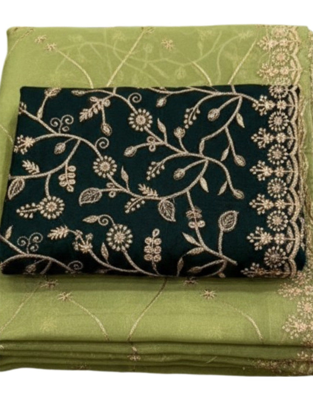 Sophisticated Green Georgette Saree Showcasing Sequins & Golden Thread Embroidery