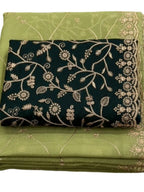 Sophisticated Green Georgette Saree Showcasing Sequins & Golden Thread Embroidery