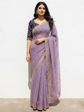 Sophisticated Lavender Georgette Saree Showcasing Sequins & Golden Thread Embroidery