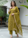 Green Printed Mulmul Cotton Kurta Set with Dupatta Minimal Elegant Look