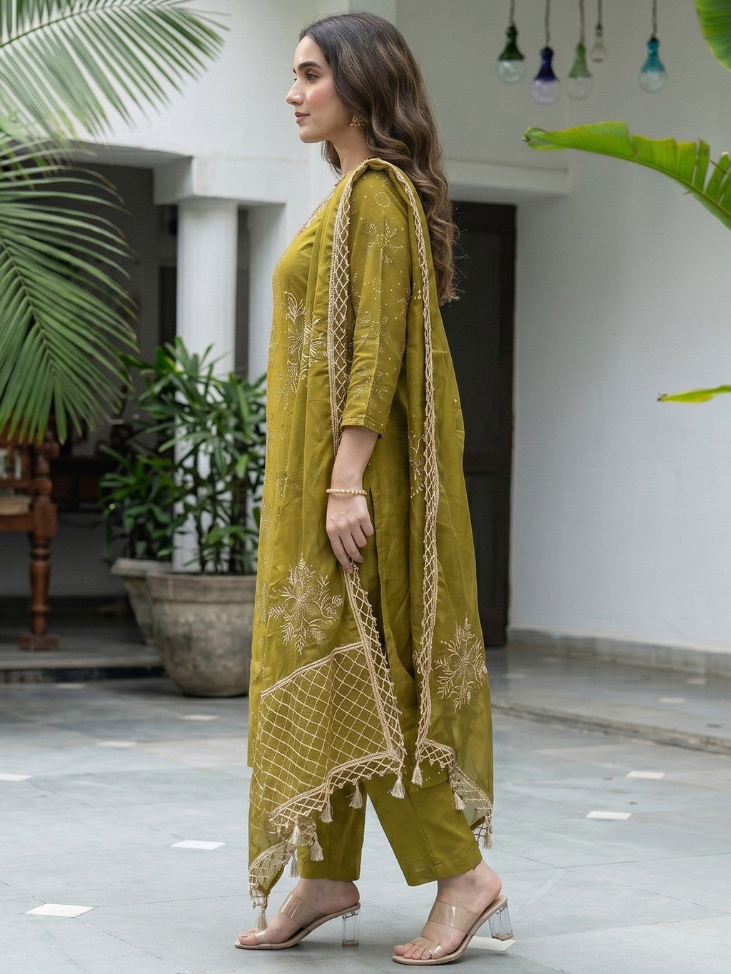 Green Printed Mulmul Cotton Kurta Set with Dupatta Minimal Elegant Look
