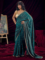 Graceful Teal Art Silk Saree Featuring Floral Sequins Embroidery & Lace Border