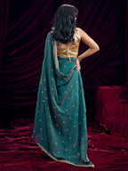 Graceful Teal Art Silk Saree Featuring Floral Sequins Embroidery & Lace Border