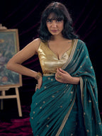 Graceful Teal Art Silk Saree Featuring Floral Sequins Embroidery & Lace Border