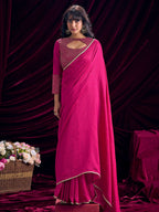 Stylish Pink Solid Art Silk Saree Featuring Lace Border With Embroidered Unstitched Blouse Piece