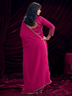 Stylish Pink Solid Art Silk Saree Featuring Lace Border With Embroidered Unstitched Blouse Piece