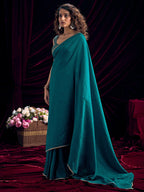 Stylish Teal Solid Art Silk Saree Featuring Lace Border With Embroidered Unstitched Blouse Piece