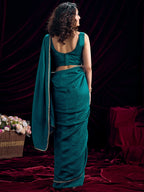 Stylish Teal Solid Art Silk Saree Featuring Lace Border With Embroidered Unstitched Blouse Piece
