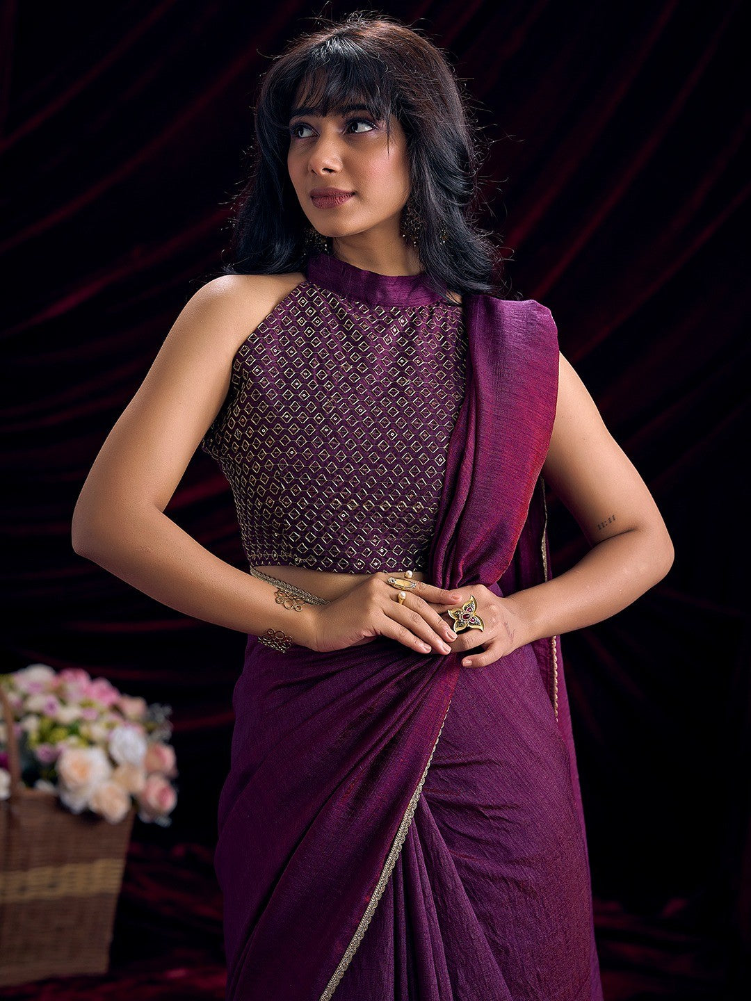 Stylish Wine Solid Art Silk Saree Featuring Lace Border With Embroidered Unstitched Blouse Piece