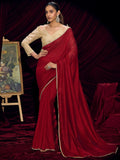 Premium Maroon Solid Art Silk Saree with Designer Cream Embroidered Blouse