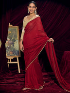 Premium Maroon Solid Art Silk Saree with Designer Cream Embroidered Blouse