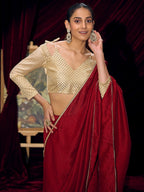 Premium Maroon Solid Art Silk Saree with Designer Cream Embroidered Blouse
