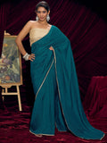 Premium Teal Solid Art Silk Saree with Designer Cream Embroidered Blouse
