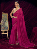 Premium Pink Solid Art Silk Saree with Designer Cream Embroidered Blouse
