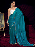 Classic Teal Blue Solid Art Silk Saree With Refined Lace Border Work