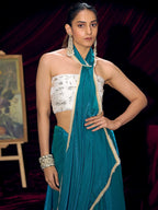 Classic Teal Blue Solid Art Silk Saree With Refined Lace Border Work