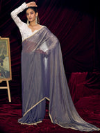 Classic Greyish Purple Solid Art Silk Saree With Refined Lace Border Work