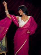 Classic Pink Solid Art Silk Saree With Refined Lace Border Work