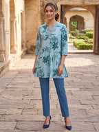 Premium Sea Green Rayon Top with Floral Design Elegant Casual Look