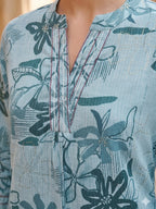 Premium Sea Green Rayon Top with Floral Design Elegant Casual Look