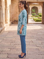 Premium Sea Green Rayon Top with Floral Design Elegant Casual Look