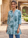 Premium Sea Green Rayon Top with Floral Design Elegant Casual Look