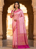 Elegant Pink Silk Blend Woven Zari Saree with Intricate Elephant Motifs