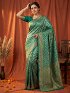 Classic Rama Green Silk Blend Saree with Zari Work Refined Festive Appeal