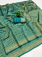 Classic Rama Green Silk Blend Saree with Zari Work Refined Festive Appeal