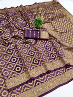 Classic Wine Silk Blend Saree with Zari Work Refined Festive Appeal