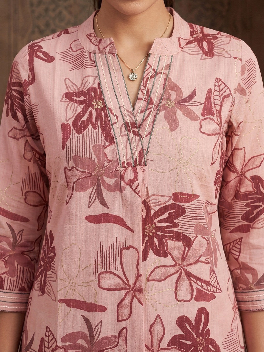 Premium Peach Rayon Top with Floral Design Elegant Casual Look
