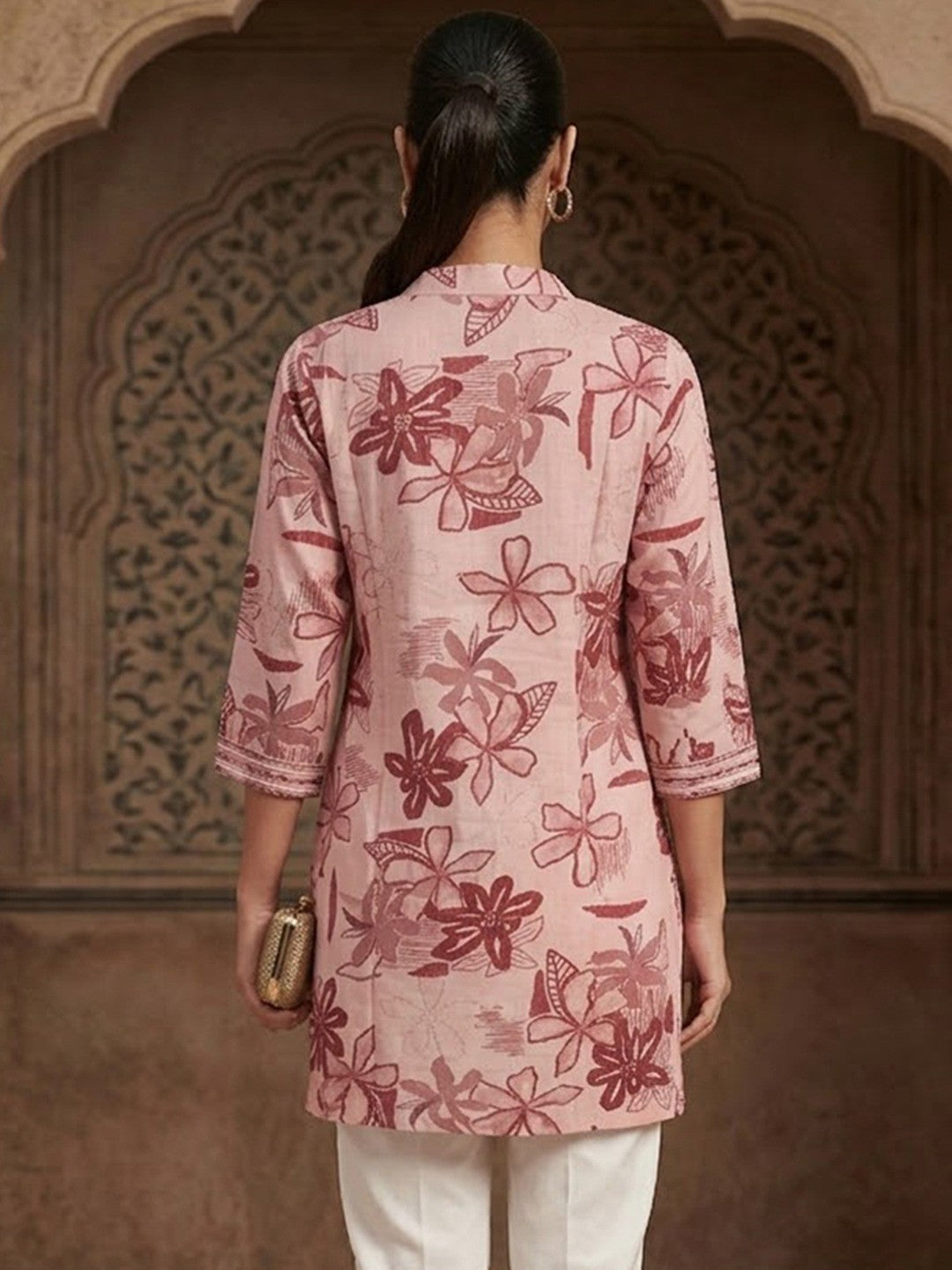 Premium Peach Rayon Top with Floral Design Elegant Casual Look