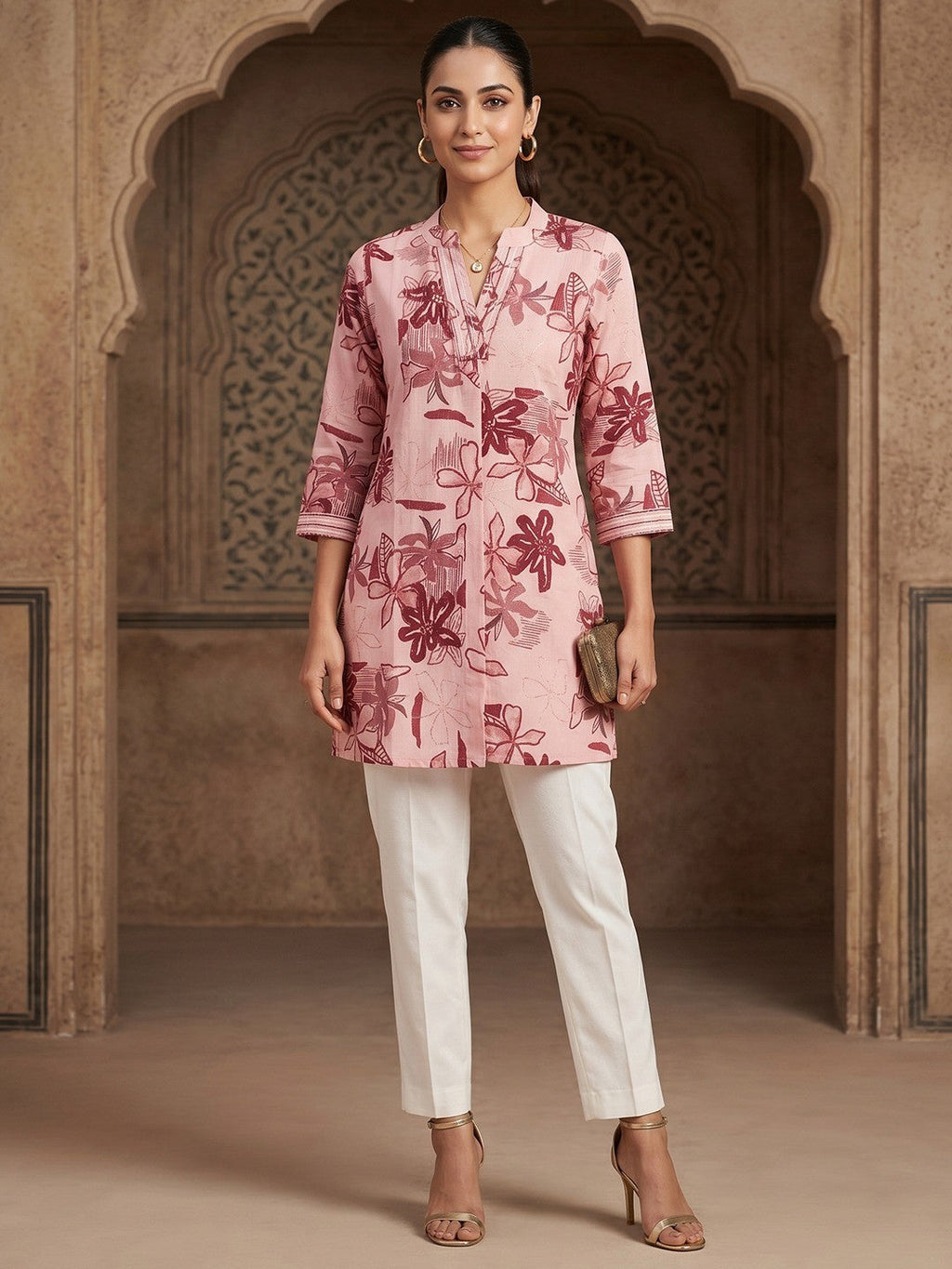 Premium Peach Rayon Top with Floral Design Elegant Casual Look